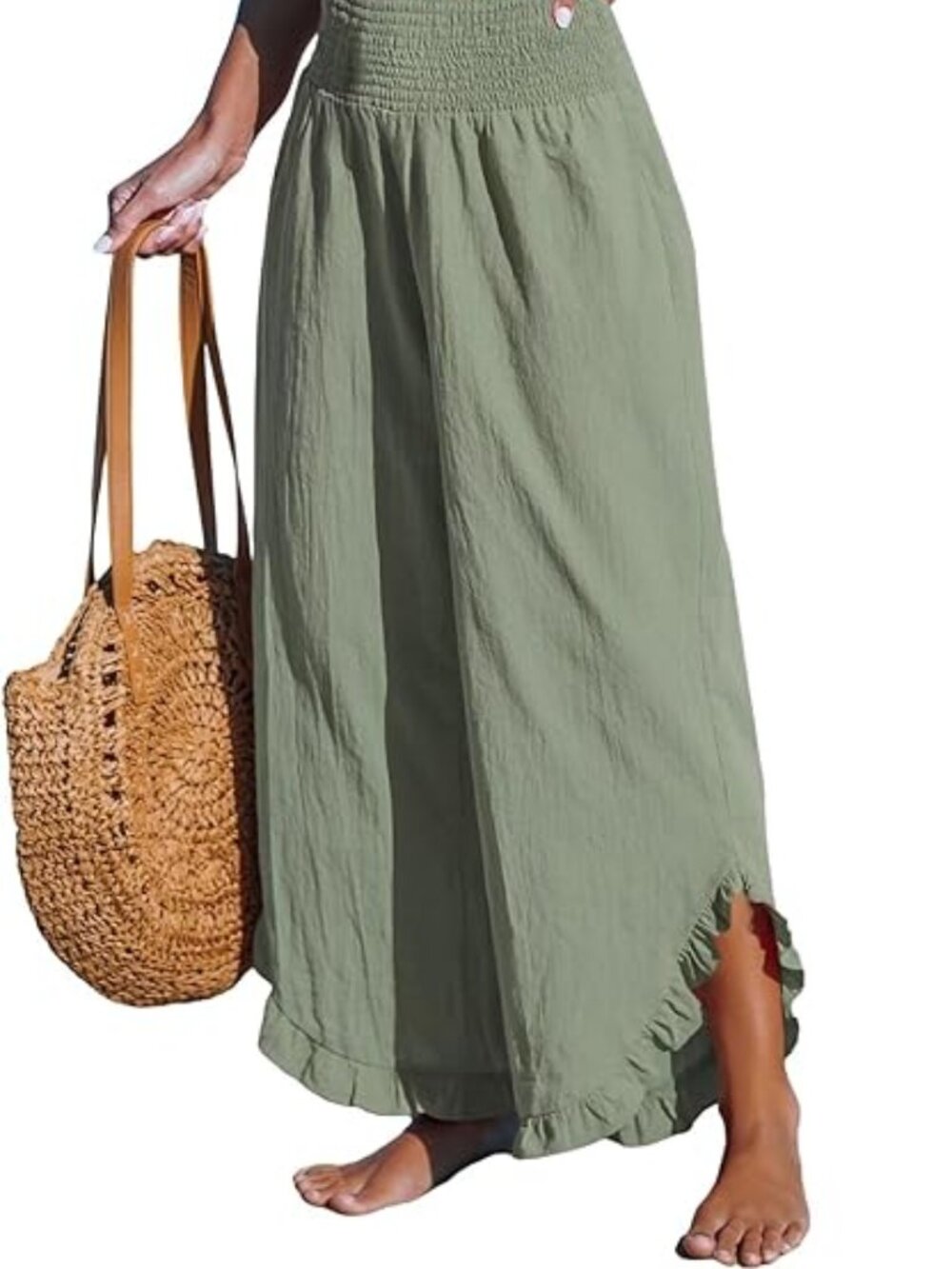 NWT Cupshe Green Smocked Waist Ruffle Cuff Pants - XL